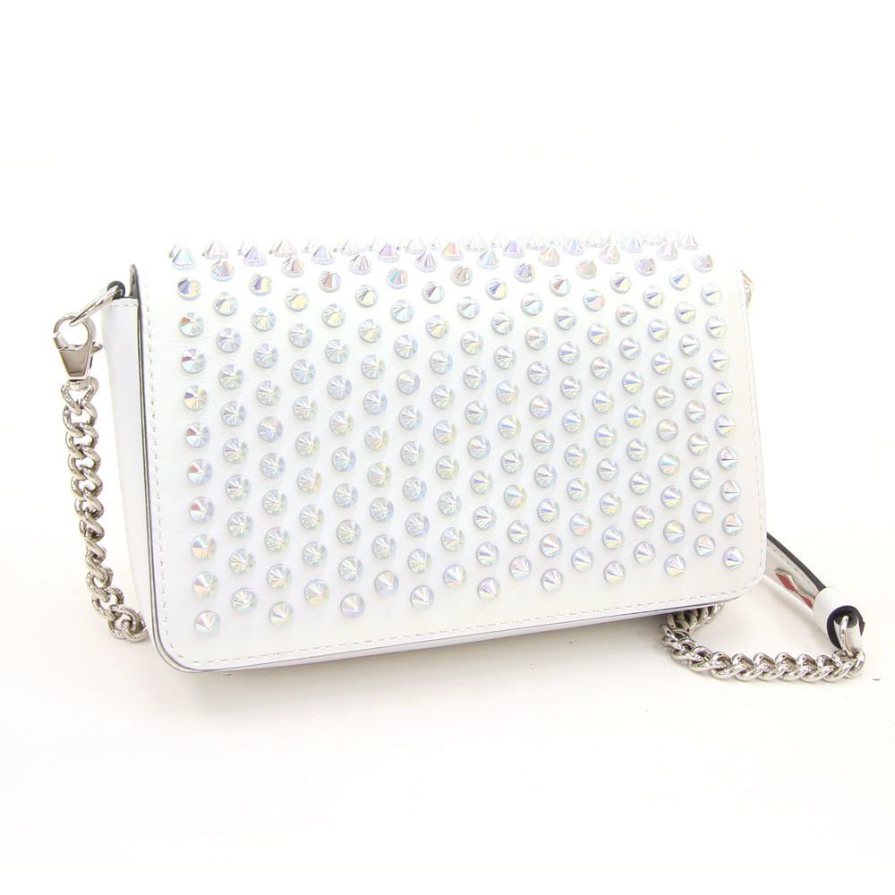 Christian Louboutin Zoom Pouch Chain Clutch Bag Leather Pearl White